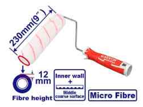 Professional 230mm 9" Cylinder Brush Micro Fiber - Inner Wall 12mm Height 6mm Shank 4 Assistant Shanks 1 Roller Cover Plastic Bag Packed